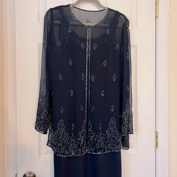 J Kara Dresses | J Kara New York Size 6 Beaded Evening Gown With Beaded Jacket | Color: Blue | Size: 6 | Deniselionetti's Closet J Kara Dresses | J Kara New York Size 6 Beaded Evening Gown With Beaded Jacket | Color: Blue | Size: 6 | Deniselionetti's Closet